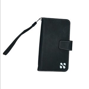 Black Leather Phone Cover with Strap